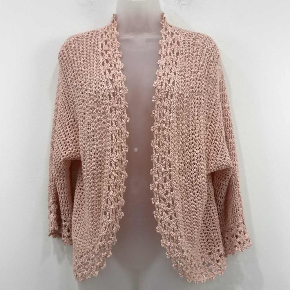 Coldwater Creek Crochet Cardigan PXL Pink Cottagecore Romantic Kawaii Boho Chic